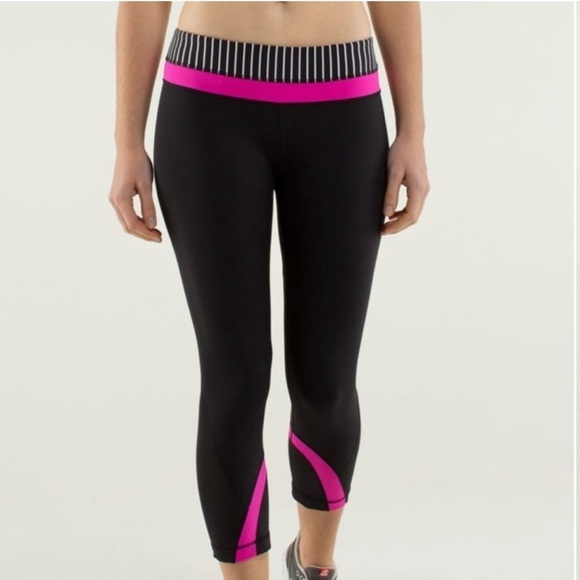 Lululemon Inspire Crop II Back and Pink Striped Size 6 - Picture 1 of 7